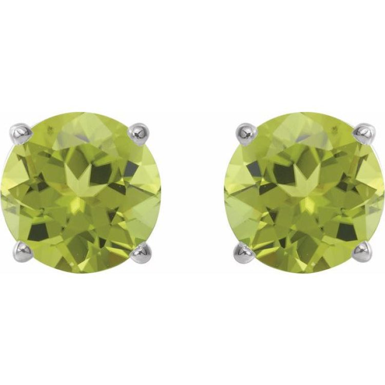 14K White Gold 8 mm Natural Peridot Earrings