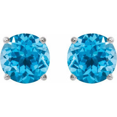 14K White Gold 8 mm Natural Swiss Blue Topaz Earrings