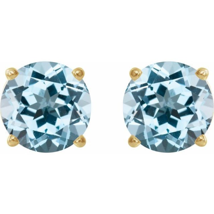 14K Yellow Gold 8 mm Natural Sky Blue Topaz Earrings