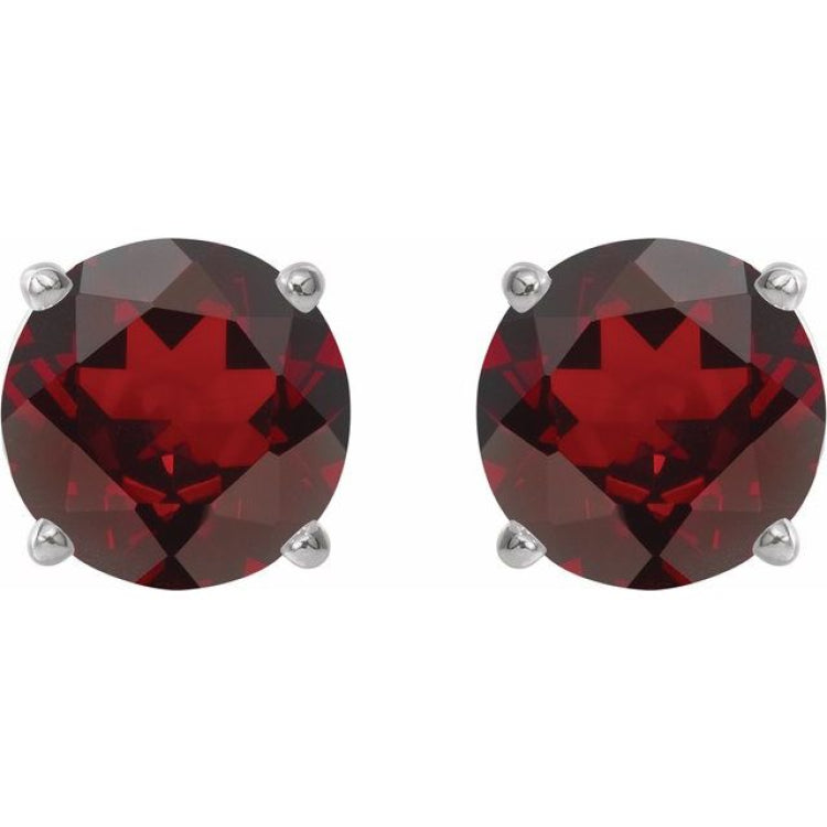Sterling Silver 8 mm Natural Mozambique Garnet Earrings