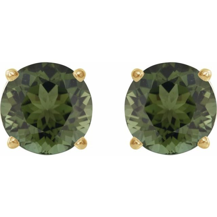 14K Yellow Gold 6 mm Natural Green Tourmaline Earrings