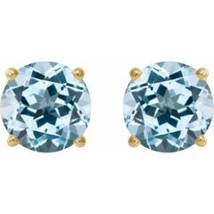 14K Yellow Gold 6 mm Natural Sky Blue Topaz Earrings