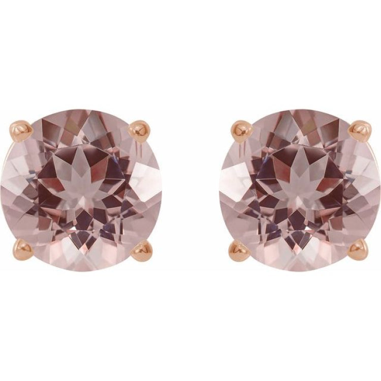 14K Rose Gold 7 mm Natural Pink Morganite Earrings