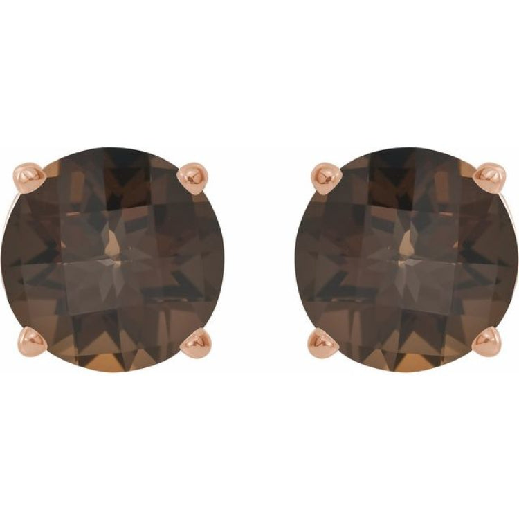 14K Rose Gold 7 mm Natural Smoky Quartz Earrings