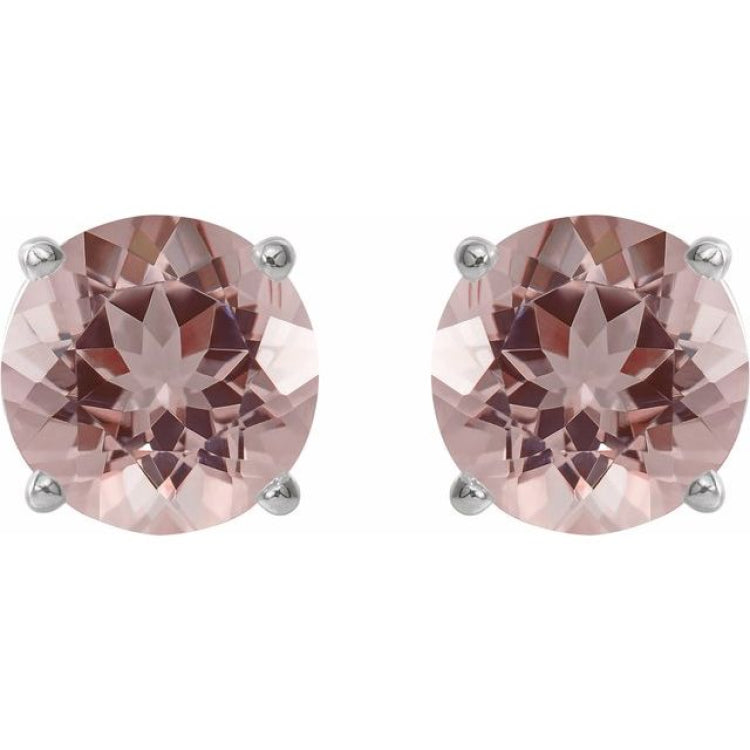 14K White Gold 7 mm Natural Pink Morganite Earrings