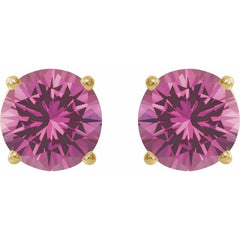 14K Yellow Gold 7 mm Lab-Grown Pink Sapphire Earrings