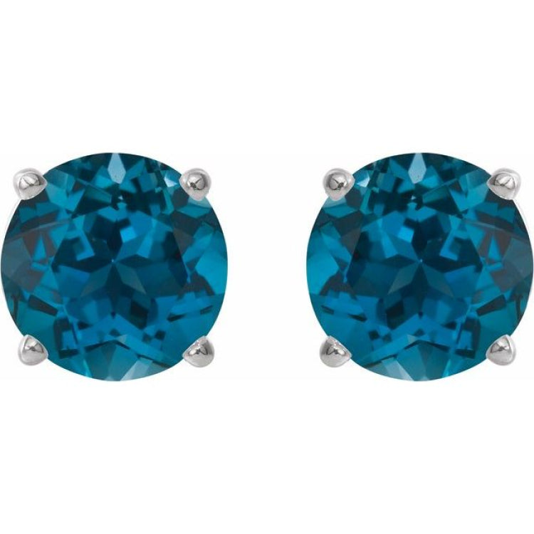 Platinum 7 mm Natural London Blue Topaz Earrings