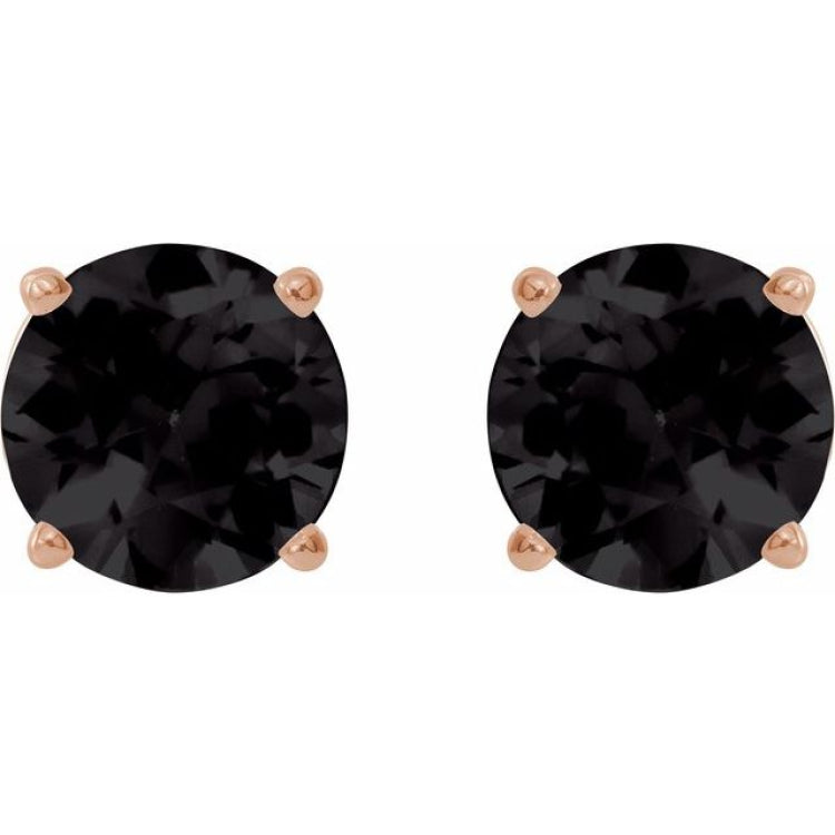 14K Rose Gold 8 mm Natural Black Onyx Earrings