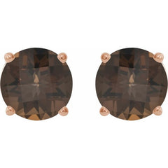 14K Rose Gold 8 mm Natural Smoky Quartz Earrings