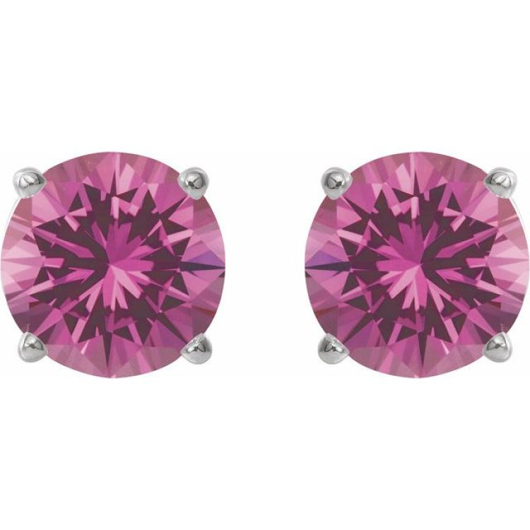 14K White Gold 8 mm Lab-Grown Pink Sapphire Earrings