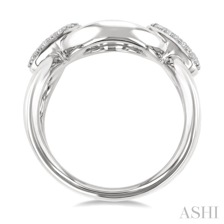 1/10 Ctw Oval Shape Bar Accent Round Cut Diamond Bold Fashion Ring in Sterling Silver