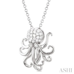 1/6 Ctw Petite Octopus Round Cut Diamond Fashion Pendant With Chain in 10K White Gold