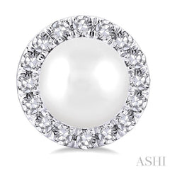 4.5 MM White Cultured Pearl and 1/8 Ctw Round Cut Diamond Halo Stud Earrings in 10K White Gold