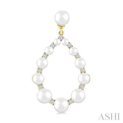 2 MM-4.5 MM Drop Tear Round Shape Cultured Pearls and 1/4 Ctw Round Cut Diamond Fashion Earring in 14K Yellow Gold