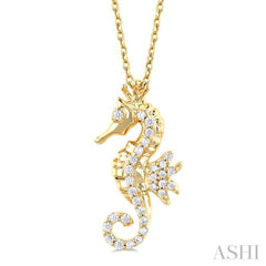 1/8 Ctw Petite Seahorse Round Cut Diamond Fashion Pendant With Chain in 10K Yellow Gold