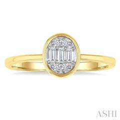 1/6 Ctw Petite Bezel Set Oval Shape Fusion Baguette and Round Cut Diamond Fashion Ring in 10K Yellow Gold