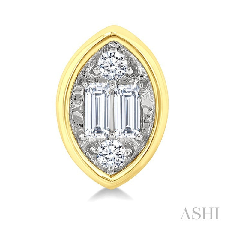 1/5 Ctw Petite Bezel Set Marquise Shape Fusion Baguette and Round Cut Diamond Fashion Stud Earring in 10K Yellow Gold
