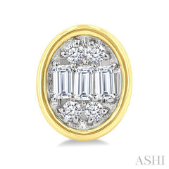 1/5 Ctw Petite Bezel Set Oval Shape Fusion Baguette and Round Cut Diamond Fashion Stud Earring in 10K Yellow Gold