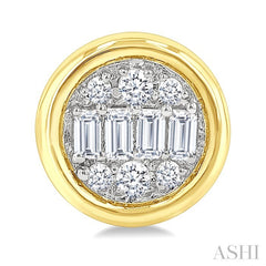 1/5 Ctw Petite Bezel Set Round Shape Fusion Baguette and Round Cut Diamond Fashion Stud Earring in 10K Yellow Gold