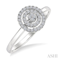 1/6 Ctw Double Halo Round shape Petite Round Cut Diamond Fashion Ring in 10K White Gold