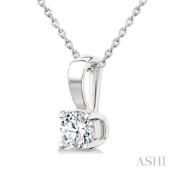1/2 Ctw Prong Set Round Cut Diamond Solitaire Pendant With Chain in 14K White Gold