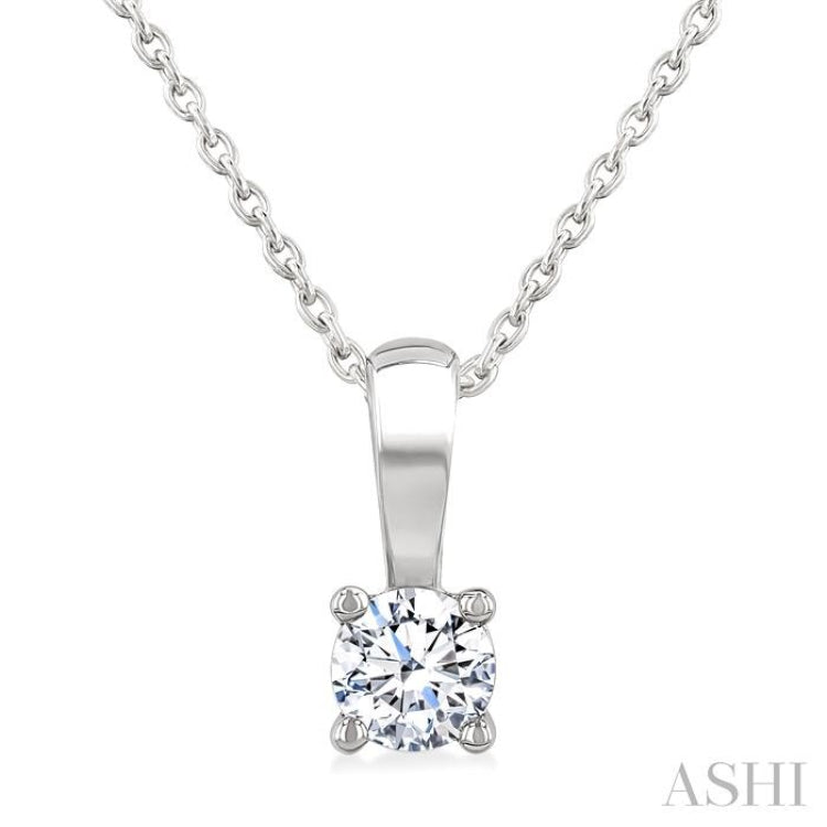 1/4 Ctw Prong Set Round Cut Diamond Solitaire Pendant With Chain in 14K White Gold