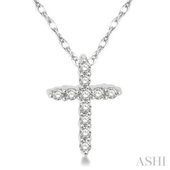 1/20 Ctw Round Cut Diamond Cross Petite Pendant in 14K White Gold with Chain
