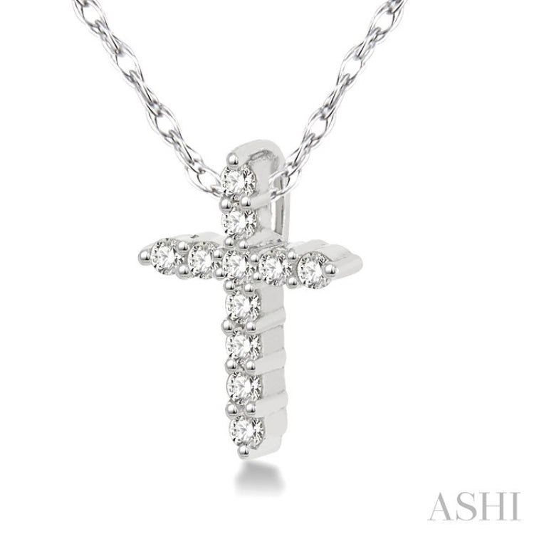 1/20 Ctw Round Cut Diamond Cross Petite Pendant in 14K White Gold with Chain