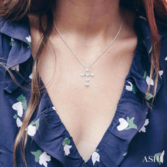 4 MM Cross Cultured Pearl and 1/6 Ctw Round Cut Diamond Fashion Pendant With Chain in 10K White Gold