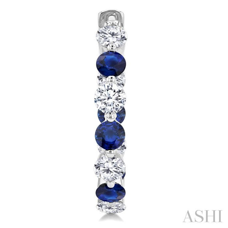 3.3 MM Round Cut Sapphire and 1 5/8 Ctw Round Cut Diamond Precious Inside-Out Alternating Hoop Earrings in 14K White Gold