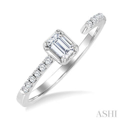 3/8 Ctw Emerald and Round Cut Diamond Fashion Open Ring in 14K White Gold