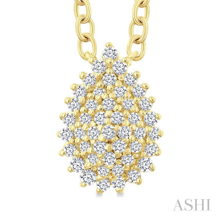 1/6 Ctw Petite Pear Shape Round Cut Diamond Cluster Fashion Pendant With Chain in 10K Yellow Gold