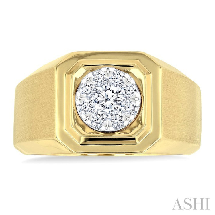 1/2 Ctw Lovebright Two-Tone Round Cut Diamond Men's Ring in 10K Yellow and White Gold