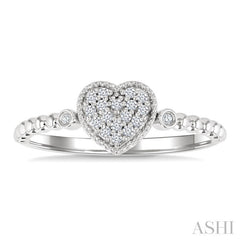 1/8 Ctw Petite Bead Shank Heart Motif Round Cut Bead Bijoux Diamond Fashion Ring in 10K White Gold