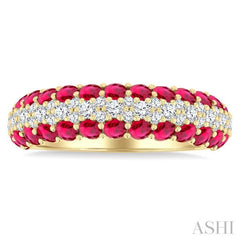 2.4 MM Center Border Round Shape Ruby and 1/2 Ctw Round Cut Diamond Precious Band in 14K Yellow Gold