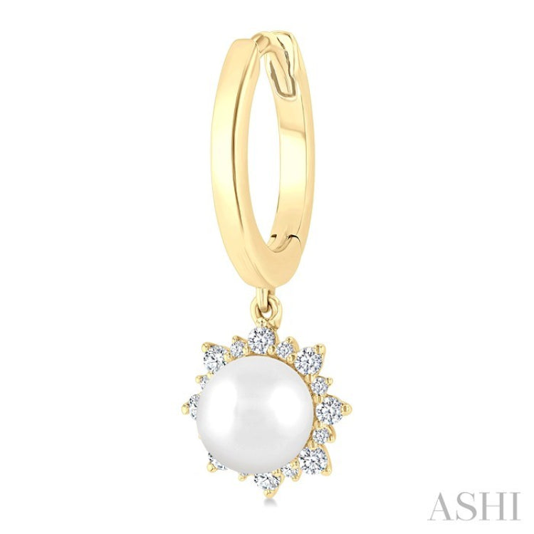 5.5 MM Round Shape Cultured Pearls and 1/5 Ctw Petite Round Cut Diamond Fashion Huggies in 10K Yellow Gold