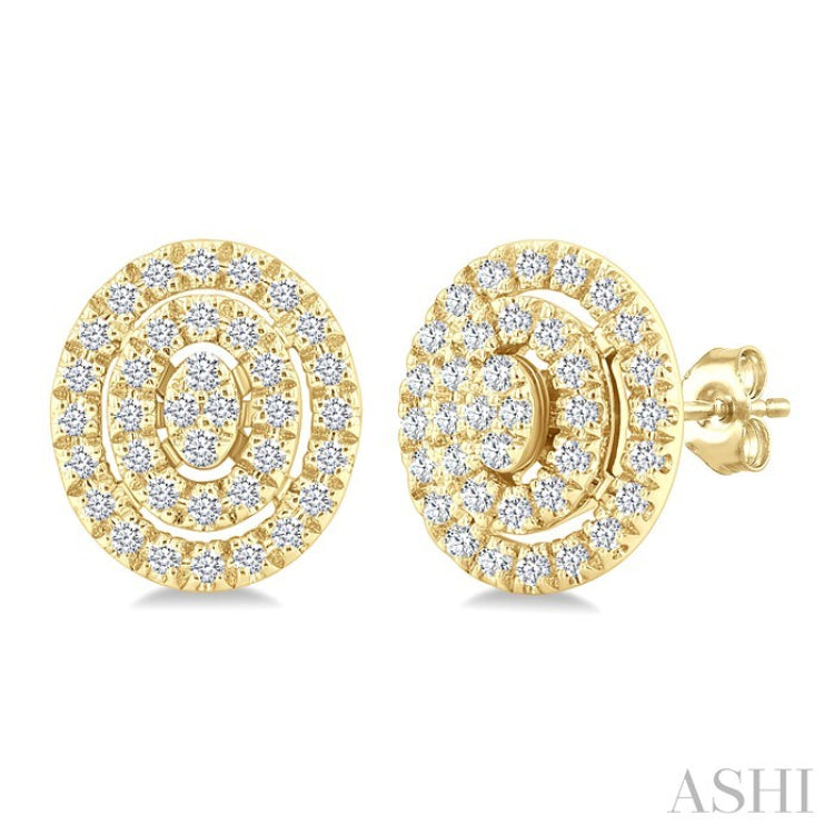 1/5 Ctw Double Halo Oval Shape Petite Round Cut Diamond Fashion Stud Earring in 10K Yellow Gold