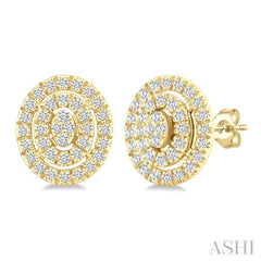1/5 Ctw Double Halo Oval Shape Petite Round Cut Diamond Fashion Stud Earring in 10K Yellow Gold