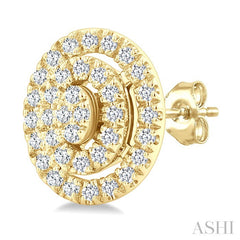 1/5 Ctw Double Halo Oval Shape Petite Round Cut Diamond Fashion Stud Earring in 10K Yellow Gold