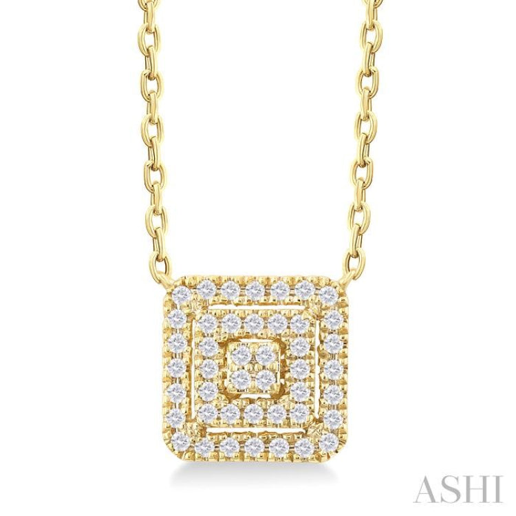 1/6 Ctw Double Halo Square Shape Petite Round Cut Diamond Fashion Pendant With Chain in 10K Yellow Gold