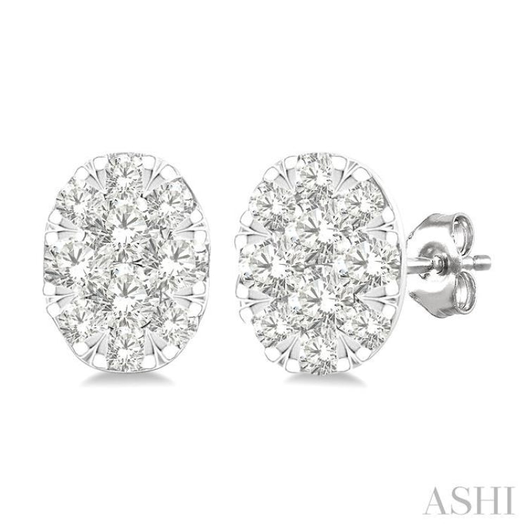 1/6 Ctw Lovebright Petite Oval Shape Round Cut Diamond Fashion Stud Earring in 10K Yellow and White Gold