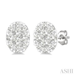 1/6 Ctw Lovebright Petite Oval Shape Round Cut Diamond Fashion Stud Earring in 10K Yellow and White Gold