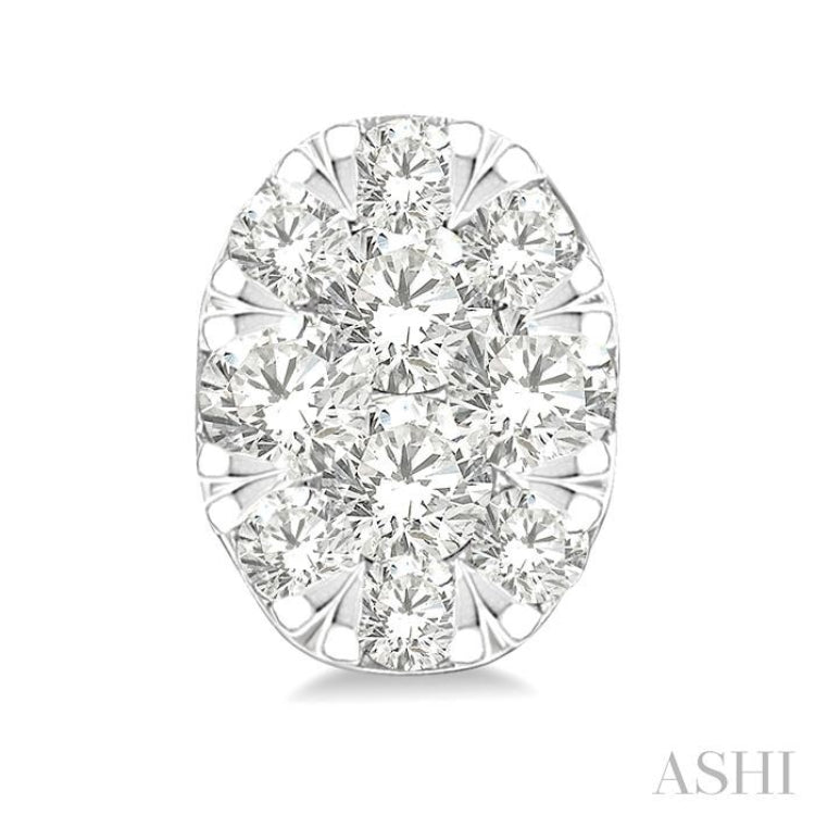1/6 Ctw Lovebright Petite Oval Shape Round Cut Diamond Fashion Stud Earring in 10K Yellow and White Gold