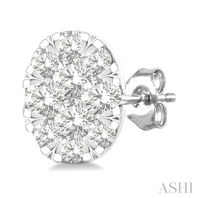 1/6 Ctw Lovebright Petite Oval Shape Round Cut Diamond Fashion Stud Earring in 10K Yellow and White Gold
