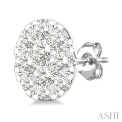 1/6 Ctw Lovebright Petite Oval Shape Round Cut Diamond Fashion Stud Earring in 10K Yellow and White Gold