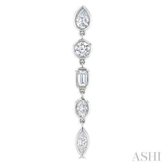 1 Ctw Bezel Set Mixed Diamond Cut Fashion Earring in 14K White Gold
