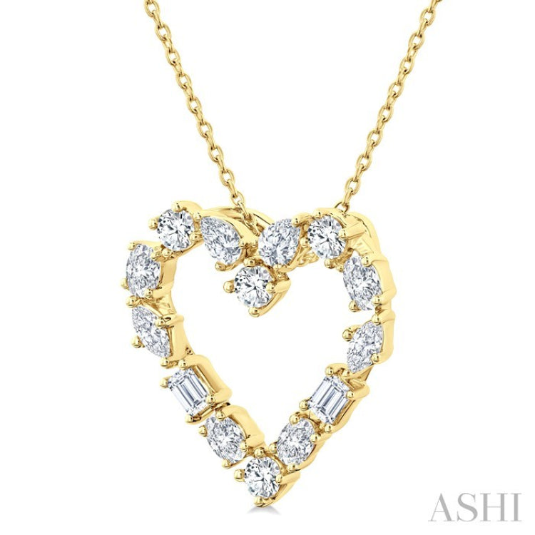 1 Ctw Heart Shape Mixed Diamond Cut Fashion Pendant With Chain in 14K Yellow Gold