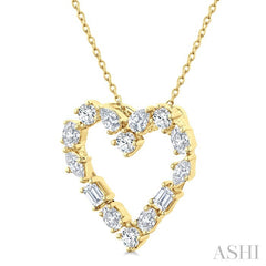 1 Ctw Heart Shape Mixed Diamond Cut Fashion Pendant With Chain in 14K Yellow Gold