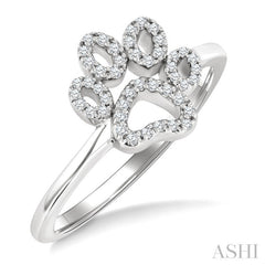 1/6 Ctw Petite Dog Paw Round Cut Diamond Fashion Ring in 10K White Gold