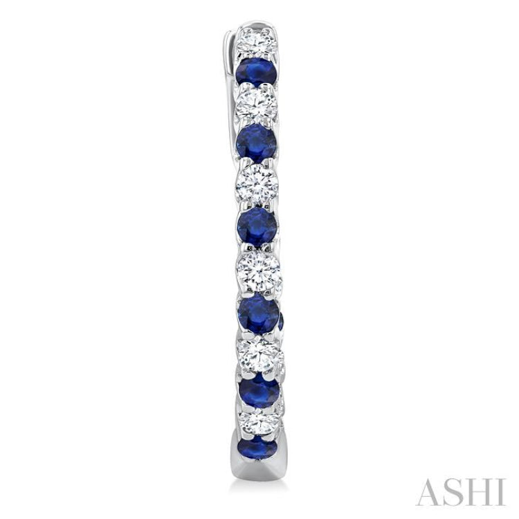 1.8 MM Sapphire and 1/2 Ctw Round Cut Inside-Out Diamond Precious Hoop Earrings in 14K White Gold